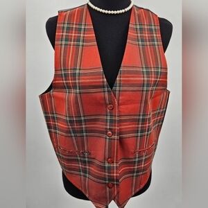 NWT Karen Scott sz MED Orange Tartan Plaid Ladies Button Vest Top Vintage